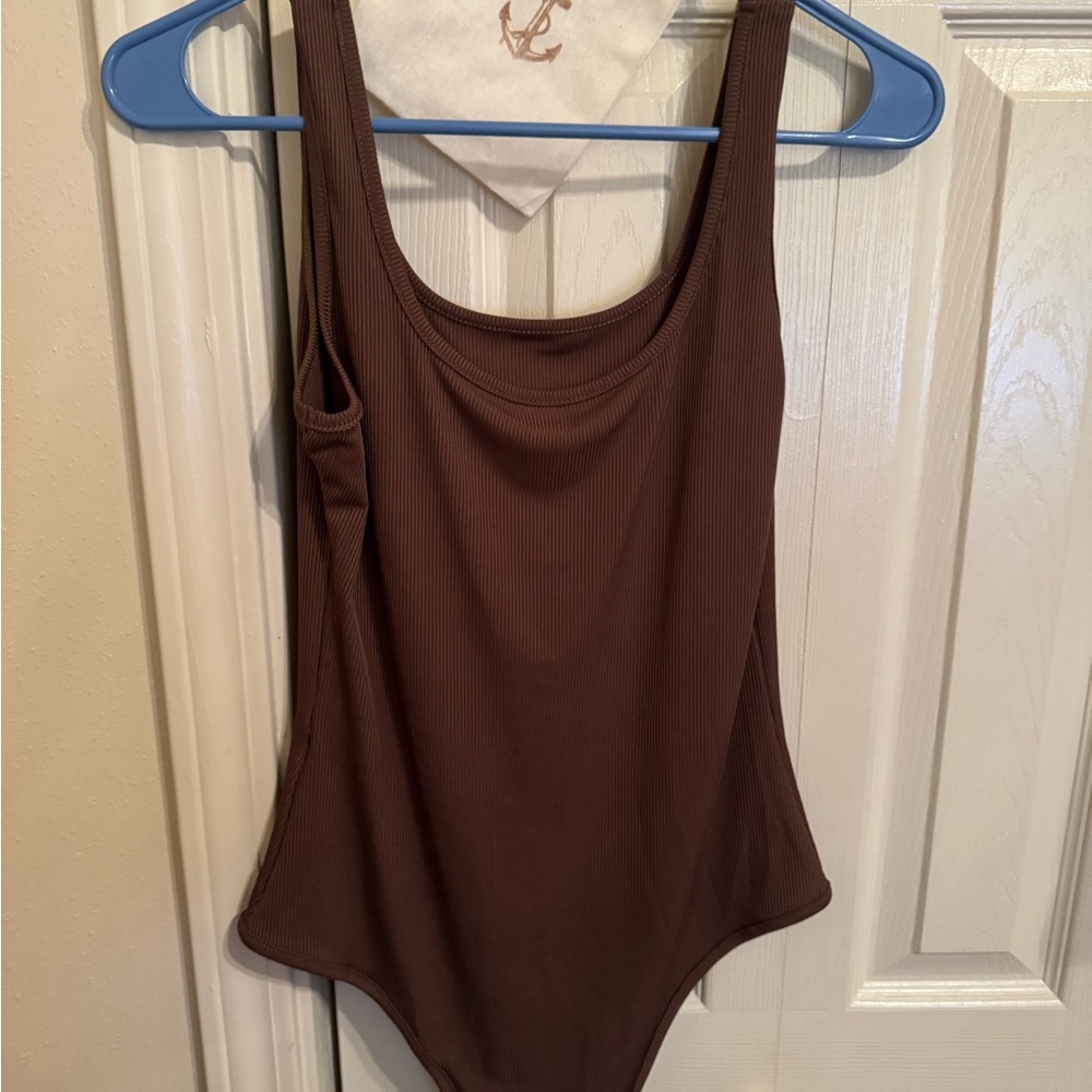 SHEIN Brown Ribbed Bodysuit